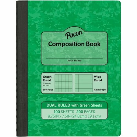 Pacon BOOK, COMP, DUAL RULED, GREEN, 24PK PACMMK37162